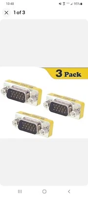 VCE 3 Pack VGA SVGA HD15 Male to Male Mini Gender Changer Coupler Adapter - Image 1 of 2
