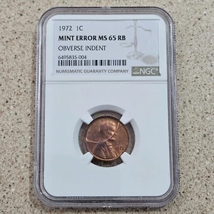 1972 1C Lincoln Memorial Cent Coin Mint Error Obverse Indent NGC MS 65 RB - Picture 1 of 9