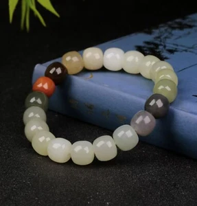 Bracciali in giada etiana 100% naturale certificati 34G 和田玉多宝手链,实物非常非常漂亮! 10 mm - Foto 1 di 11