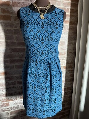 Nanette Lapore Black Blue Lace Sheath Dress Sleeveless Knit Career Party Size 6 - Image 1 of 4