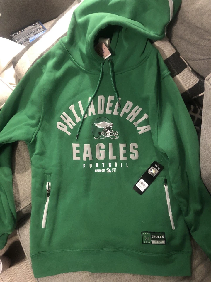 MENS NFL RETRO LOGO PHILADELPHIA EAGLES HOODIE SWEATER LIME GREEN M