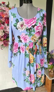 Joules Sky Blue Floral Print Long Tunic Top Long Sleeves - Size UK 14 BNWT - Picture 1 of 17