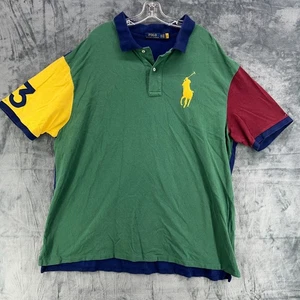 Polo Ralph Lauren Mesh Polo Shirt Mens 3XB Green Yellow Big Pony Colorblock - Picture 1 of 14