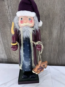 15'' Large Old World Nutcracker Wood Christmas Vintage Candle Teddy Bear - Picture 1 of 7