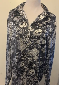 New Apt 9 Silk Blouse Collar Shirt Womens XL Stretchy Button Up - Picture 1 of 6
