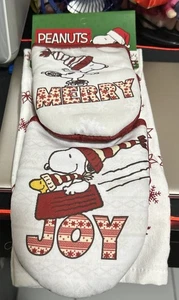 PEANUTS Snoopy WEIHNACHTEN 3-teiliges Küchenset (2) Silikonhandschuhe/Handtuch Neu - Bild 1 von 3