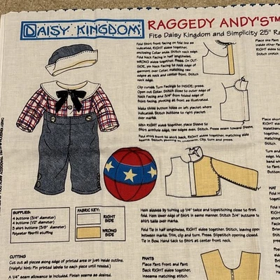 Daisy Kingdom 25" Clásico MUÑECA ANDY RAGGEDY Denim Conjunto Panel de Tela SIN CORTAR Foto 1 de 4