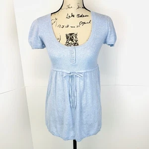 Y2K American Eagle Damen M Babydoll Oberteil Strick Pullover Kurzarm hellblau - Bild 1 von 13