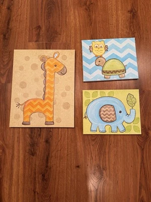 Juego de 3 colgantes de pared para habitación infantil/JIRAFA/ELEFANTE/TORTUGA decoración de guardería Foto 1 de 4