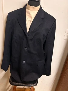 Abrigo de caza Devon Aire COMPETITION *DAMAS 20 *a rayas azul marino* mezcla de poliéster en muy buena condición - Imagen 1 de 4