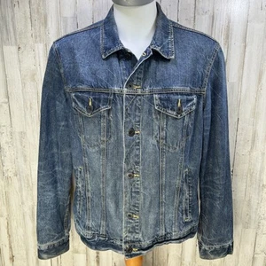 American Eagle Denim Jacket Mens XL Trucker Style Blue Jean Med Wash Distressed - Picture 1 of 8