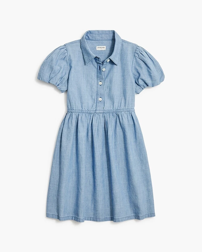 NUEVO CON ETIQUETAS J. Vestido camisero manga burbuja cambray Crew para niñas - talla 14 Foto 1 de 1