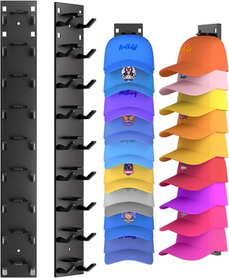 2 Pack Wall-Mounted Hat Organizer Rack for Baseball Caps, Holds Up to 18 Hats - Image 1 of 4