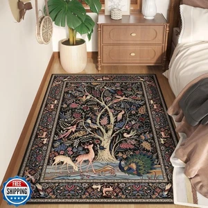 Alfombra Rugcomf 3x5 Vibrante Árbol de la Vida Estampado De Colección Antideslizante Pila Baja Pequeña - Imagen 1 de 5