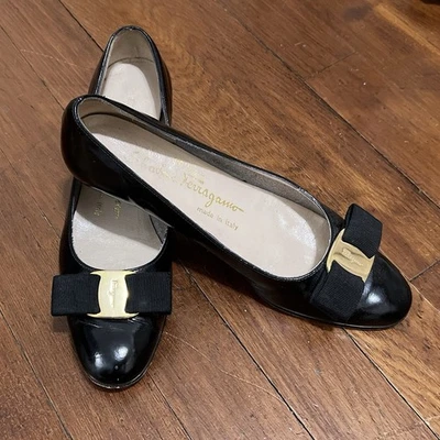 Zapatos de ballet Salvatore Ferragamo negros vintage talla 5,5 AA Foto 1 de 4