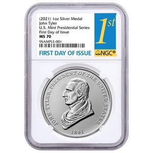 2021 United States Presidential Medal John Tyler 1 oz Silver Matte Medal NGC - Imagen 1 de 3
