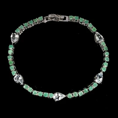 925 Sterling Silver Bracelet Pear Aquamarine 7x5mm Emerald Gemstone Jewelry 7 In - Image 1 of 4
