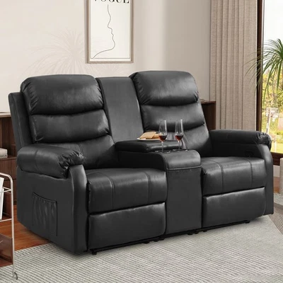 Recliner Chair 2-seater Reclining Sofa Home Theater Seating Chairs with Console - Image 1 of 4