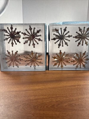 2006 Martha Stewart 8 Napkin Rings Silver Color With Jewels- “First Snowfall” - Image 1 of 4