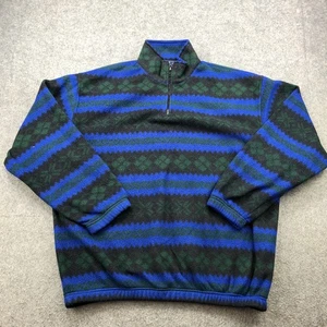 Savile Row Sweater Mens 2XL Blue Green Black Fleece Pullover Half Zip Patterned - Picture 1 of 8
