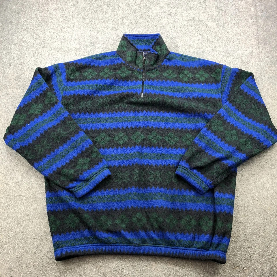 Savile Row Sweater Mens 2XL Blue Green Black Fleece Pullover Half Zip Patterned - Image 1 of 4