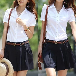 Daily Wear Women's V Neck Short Sleeve Top Comfortable Polyester Fabric - Picture 1 of 42