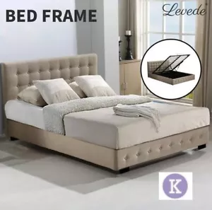Levede Fabric Gas Lift Bed Frame with Storage Capacity King Size Beige - Picture 1 of 12