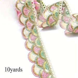 10Yards Lace Trim Embroidery Sequin Ribbon DIY Sewing Craft 4cm Wide Multicolour - Picture 1 of 8