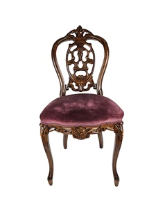 Vintage Carved Mahogany Wood Side Chair Ornate Detailed Maroon Decorative Seat - Picture 1 of 14