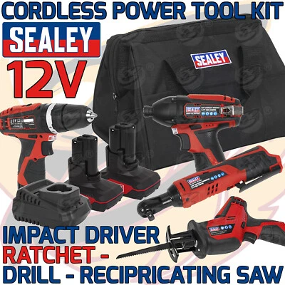 SEALEY 12V Cordless Drill Driver Ratchet Wrench Impact Driver Reciprocating Saw - Image 1 of 4