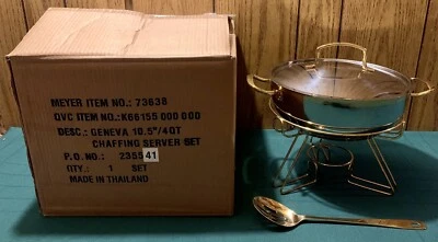 Vtg GENEVA 10.5” 4 Qt Stainless Steel Chaffing Server Set In Box #73638 #235541 - Image 1 of 4