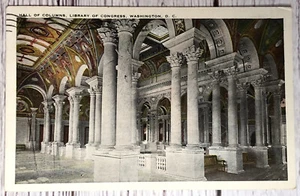 Washington DC Library of Congress Hall of Columns Vintage Postcard - Picture 1 of 2