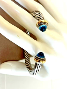 DAVID YURMAN 7.0m CABLE .925-14KT BLUE TOPAZ ENDS WGT-41.8grm-UOJ-1 MSRP-$985.00 - Picture 1 of 6