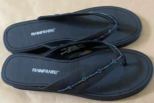 MAINFRAME SEA 30200 BLACK w/Beads Sandals Flip Flops Shoes Women's Sz 11 M NIB - Picture 1 of 8