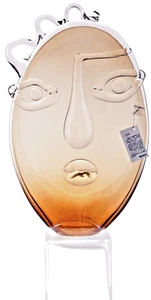 ION TAMAIAN Art Glass Amber Abstract Face Sculpture Hand Blown Romania New - Picture 1 of 4