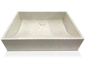 Aufsatzwaschbecken Waschbecken Steinwaschbecken Terrazzo rechteckig MINOS Weiß - Bild 1 von 4