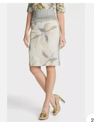 Falda Tory Burch "ninian" Talla 4 Acolchada Floral Amarillo Gris Blanco Foto 1 de 4