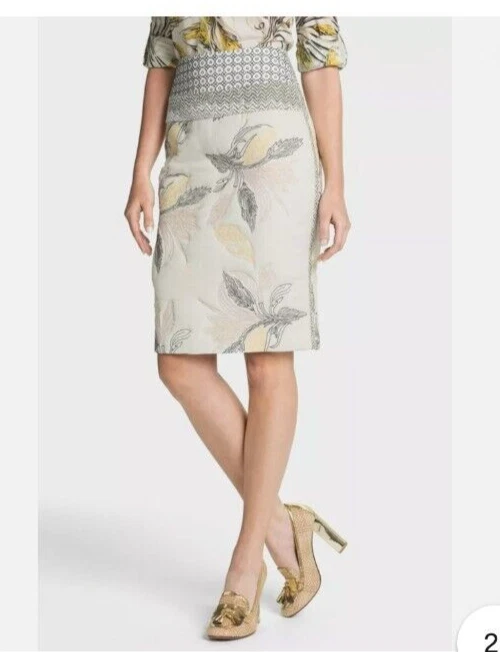 Falda Tory Burch "ninian" Talla 4 Acolchada Floral Amarillo Gris Blanco Foto 1 de 4