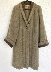 1930’s 40’s Wool Women’s Dress Swing Coat Bakelite Buttons Med/Lg Brown Tan - Picture 1 of 14
