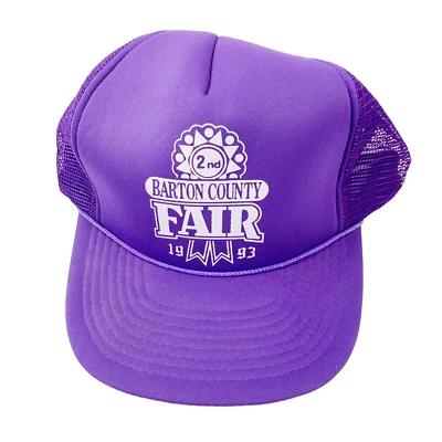 Vintage 2nd Barton County Fair 1993 Purple Mesh Snapback Trucker Hat Cap - Image 1 of 4