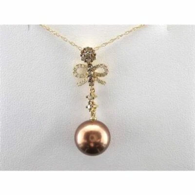 Collar Colgante LeVian Oro Amarillo 14K Perla Marrón Chocolate Diamante 0.44 cts Foto 1 de 4