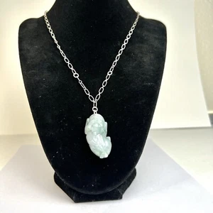 Vintage 925 Sterling Silber geschnitzter Drache echte natürliche Jade Halskette 24,44 g - Bild 1 von 16