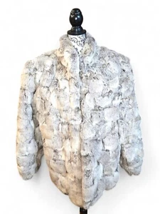 KC Collections Dyed Rabbit Fur High Neck Fur Coat In Champange + Ivory Size M - Picture 1 of 12