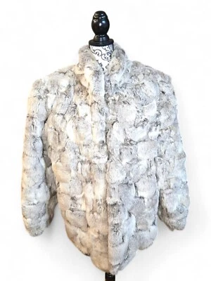 KC Collections Dyed Rabbit Fur High Neck Fur Coat In Champange + Ivory Size M - Image 1 of 4