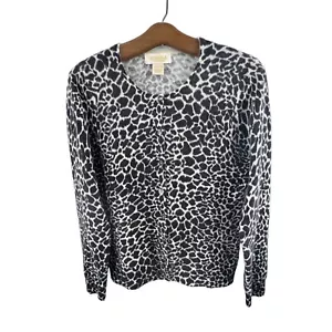 Peck & Peck Animal Button Front Cardigan Sweater Womens M Leopard Cashmere Cozy - Picture 1 of 9