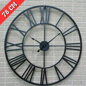 78cm Large Roman Numerals Skeleton Wall Clock Big Giant Open Face Round Home UK - Picture 1 of 12
