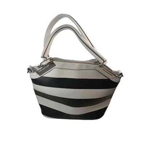 Black Rivet Shoulder Bag Purse Black and White Striped with Coin Bag Purse - Picture 1 of 5