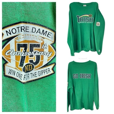 De Colección @1995 Notre Dame 75 Aniversario Gipper Adidas L/S Cuello Redondo Hecho en EE. UU. XL Foto 1 de 4