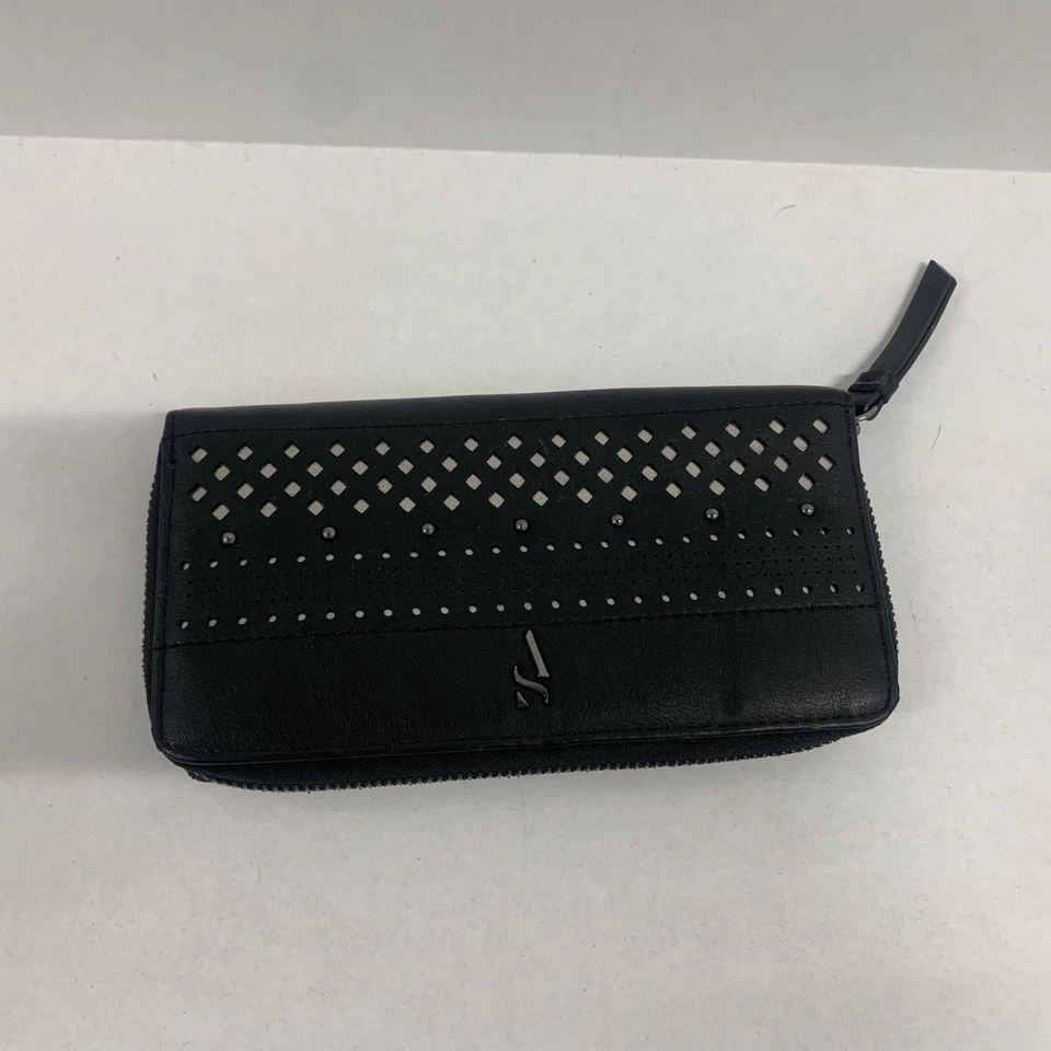 Cartera Vince Camuto para mujer negra perforada corte láser cremallera alrededor Continental Clu Foto 1 de 4