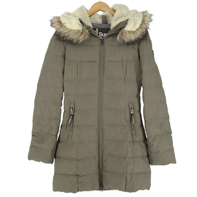 Superdry Down Coat Jacket Women Long Quilted Grey Hooded Xm1 Size XS - Image 1 of 4
